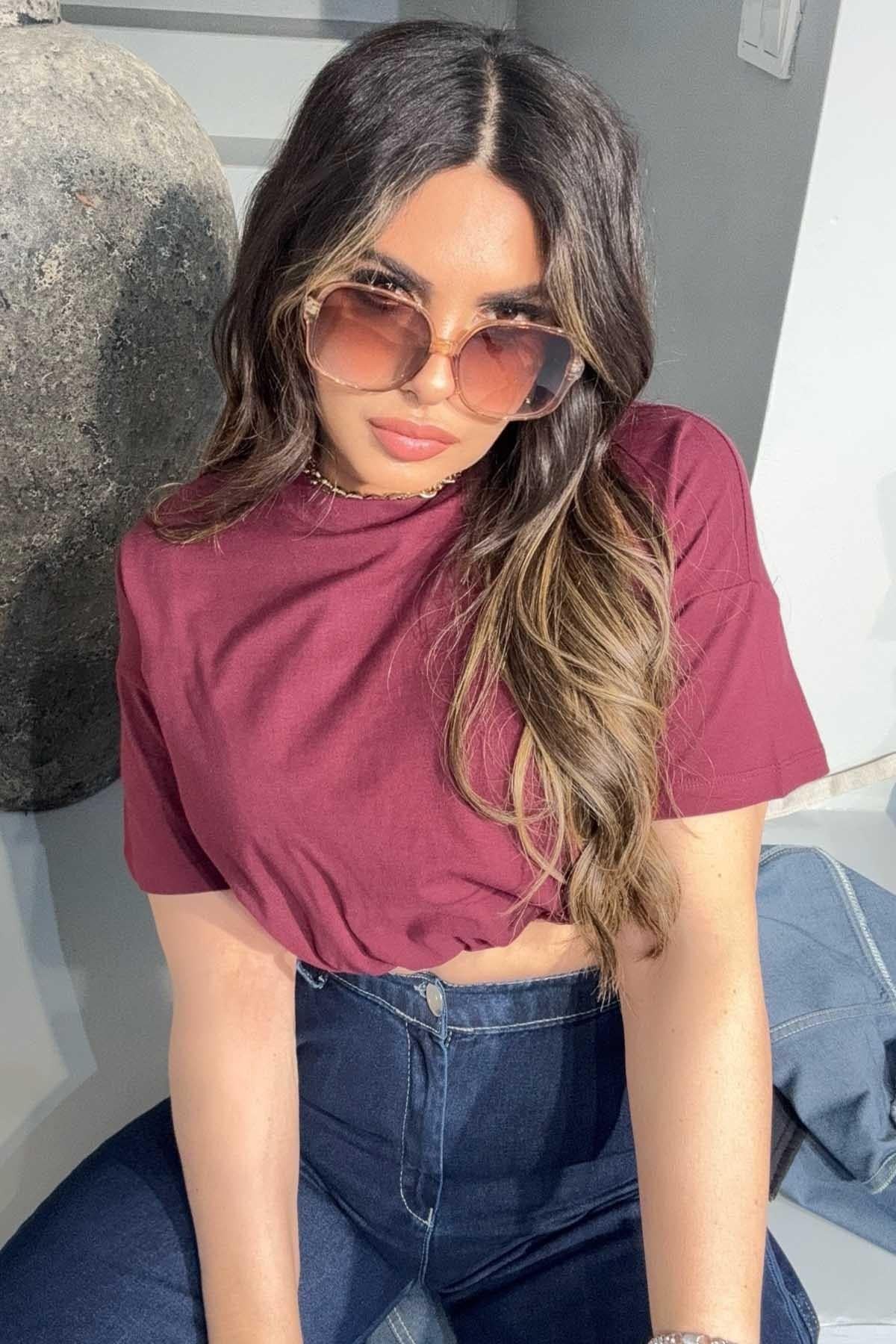 Balon Model Beli Lastikli Crop Bordo