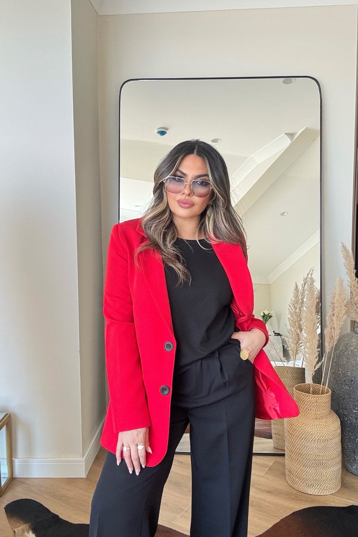 Basic İki Düğme Blazer Ceket Kırmızı