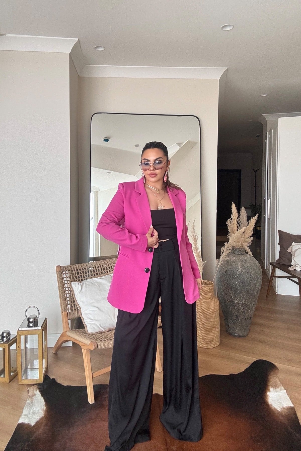 Basic İki Düğme Blazer Ceket Pembe