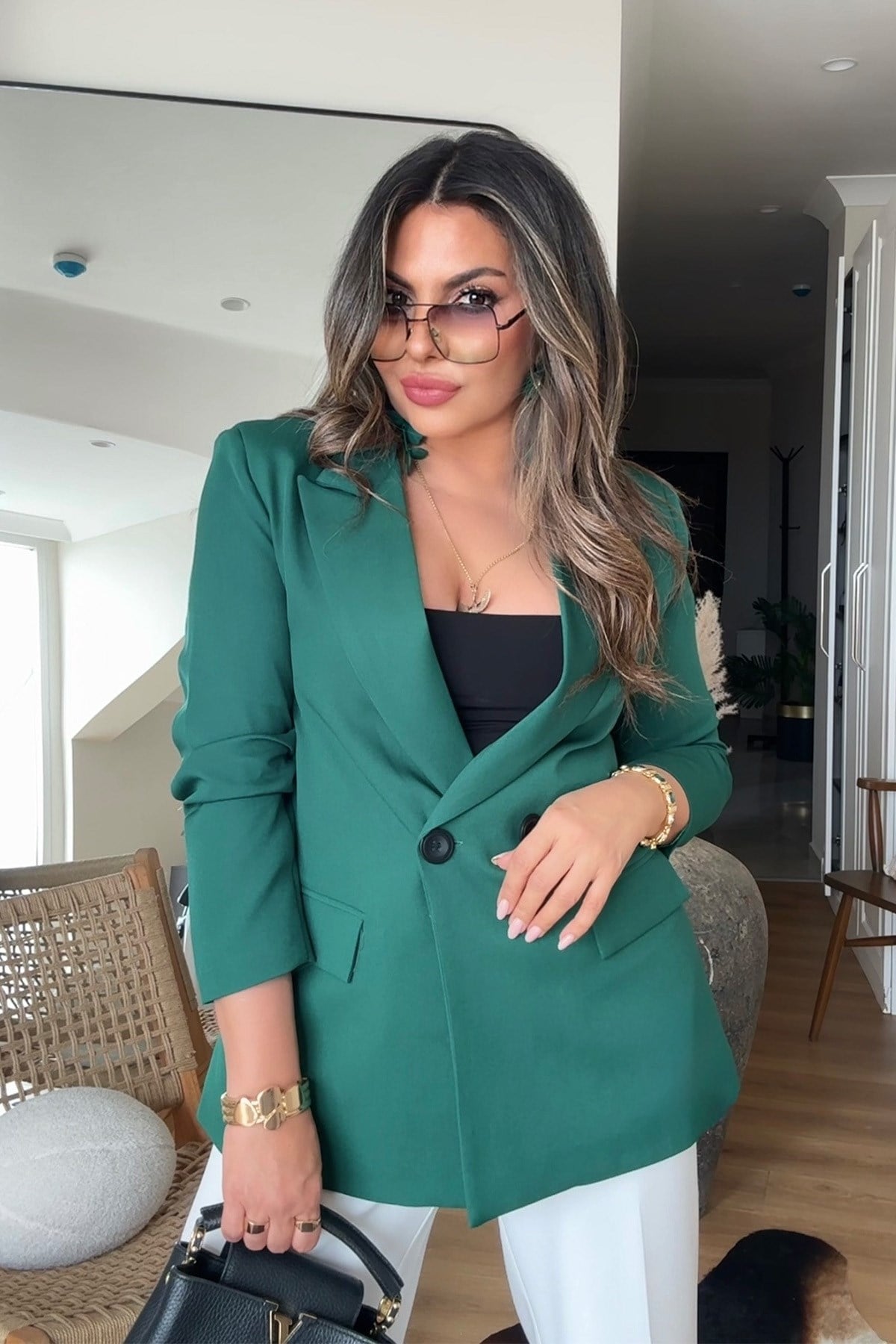 Basic İki Düğme Blazer Ceket Zümrüt Yeşili