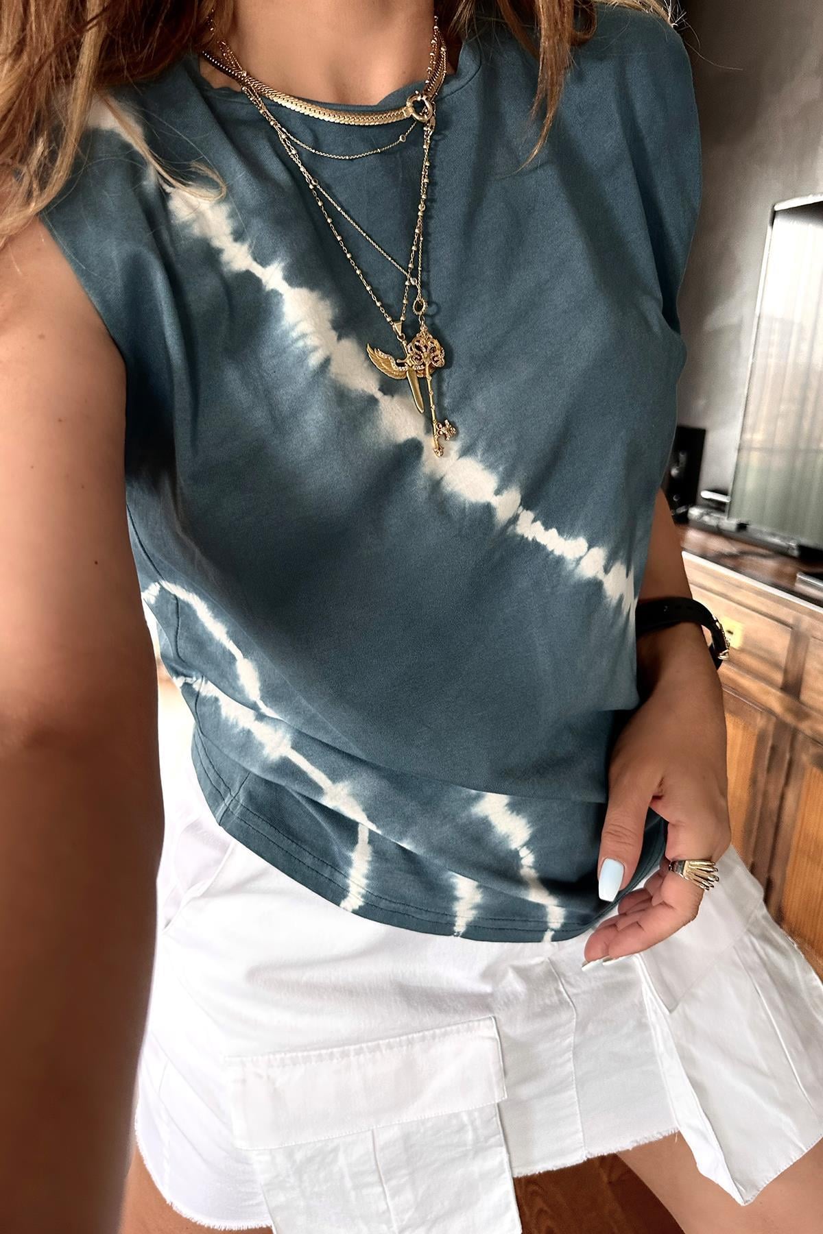 Batik Desen Vatkalı Tshirt Antrasit