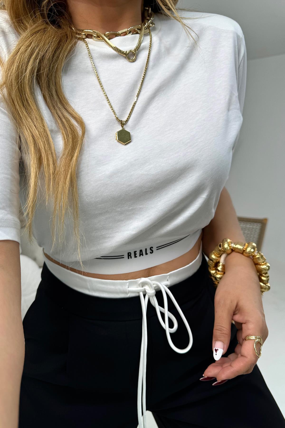 Beli Lastikli Crop Ekru