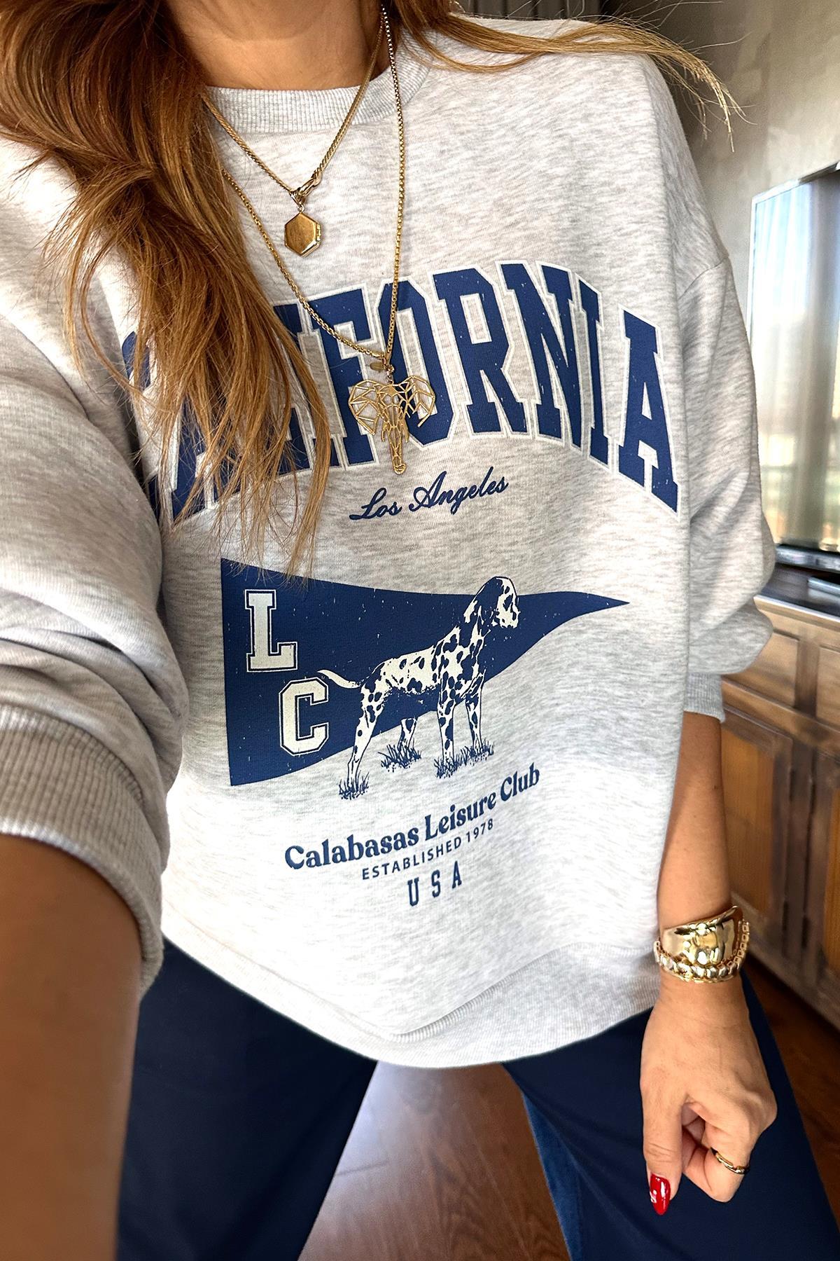 California Baskılı Sweat Gri