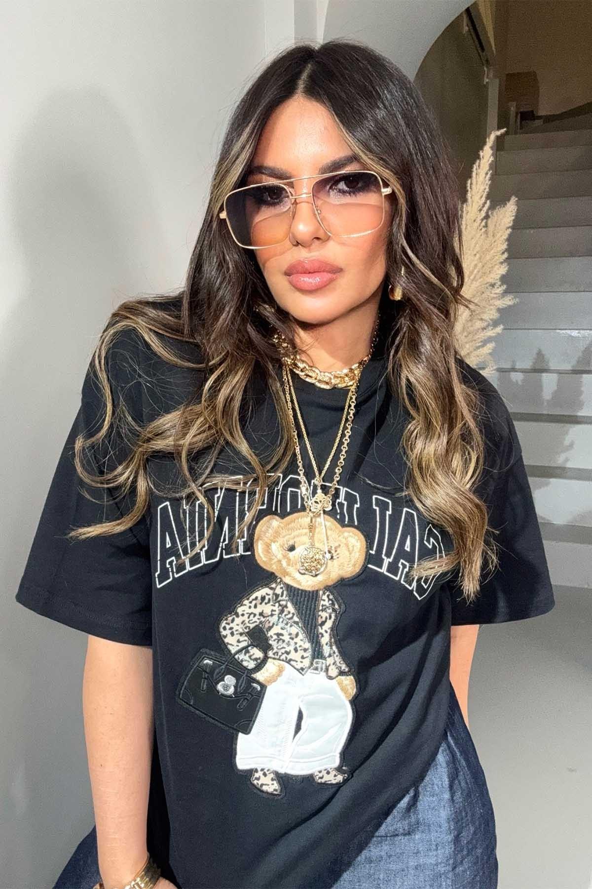 California Teddy İşleme Tshirt Siyah