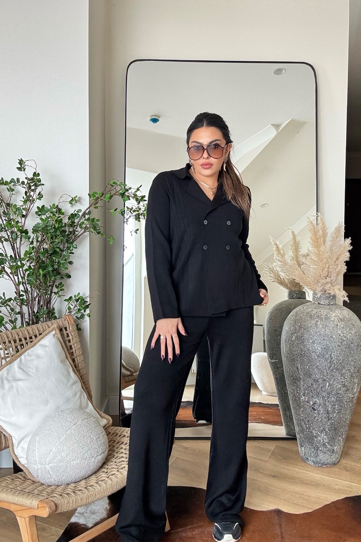 Ceket Model Triko Takım Siyah