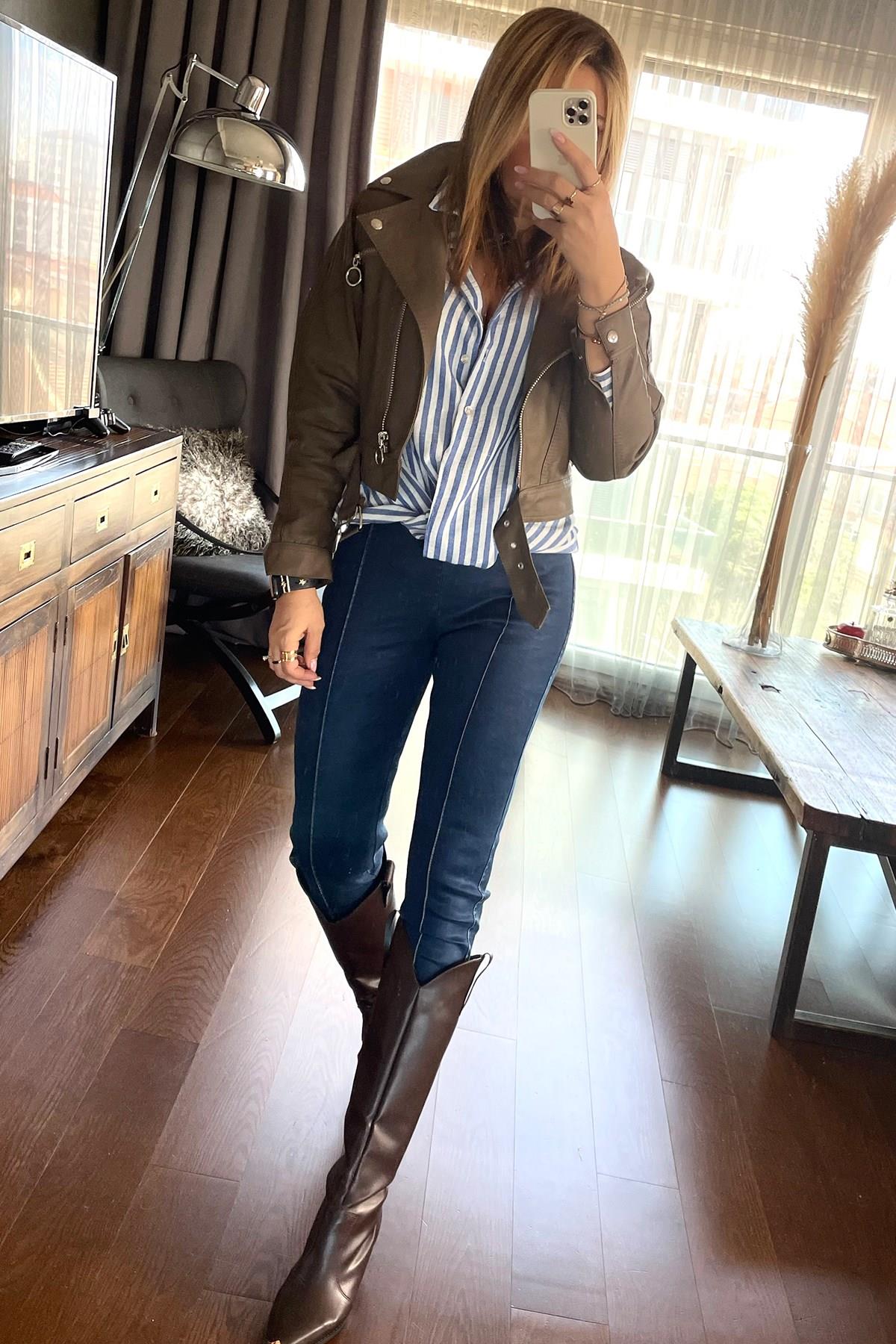 Denim Çımalı Tayt Mavi
