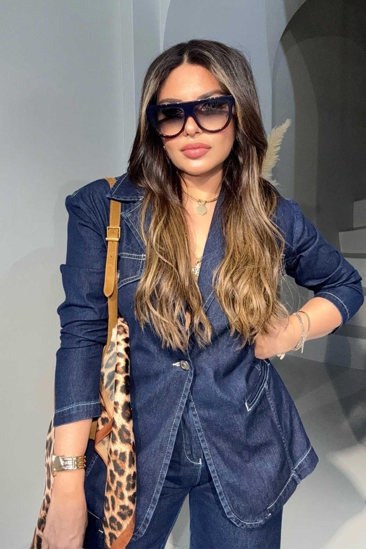 Dikiş Detay Jean Blazer Ceket Lacivert