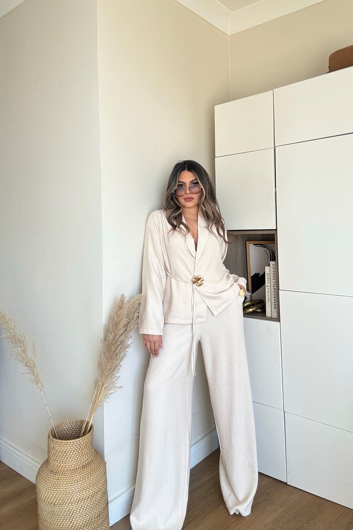 Gold Aksesuar Detaylı Tencel Takım Taş