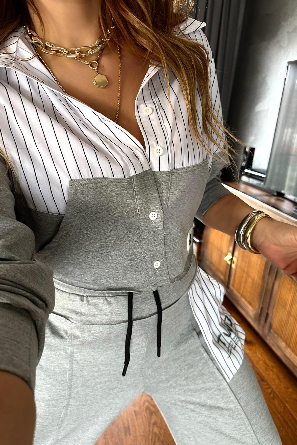 Gömlek Model Crop Sweat Gri