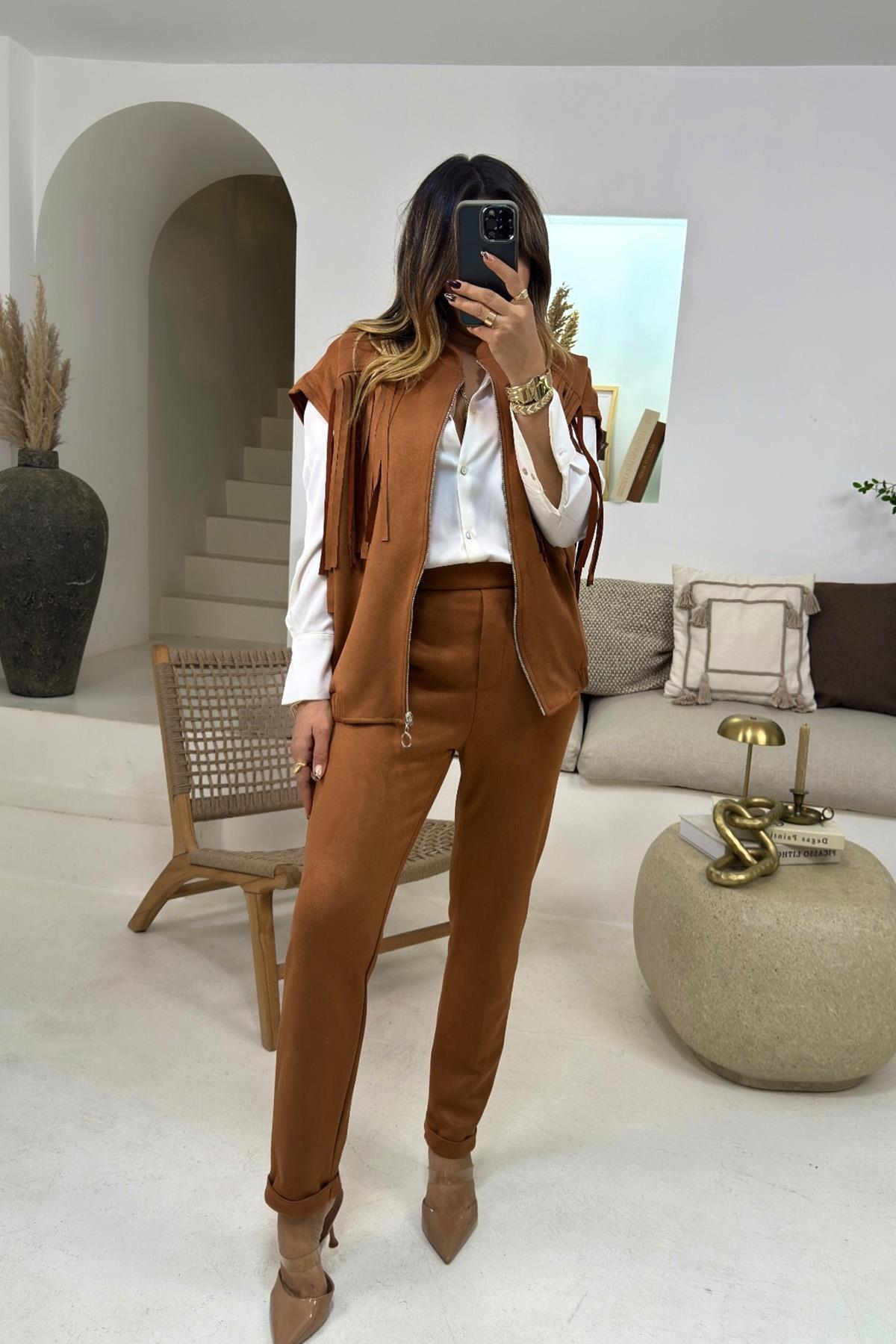 Güderi Slim Fit Pantolon Taba