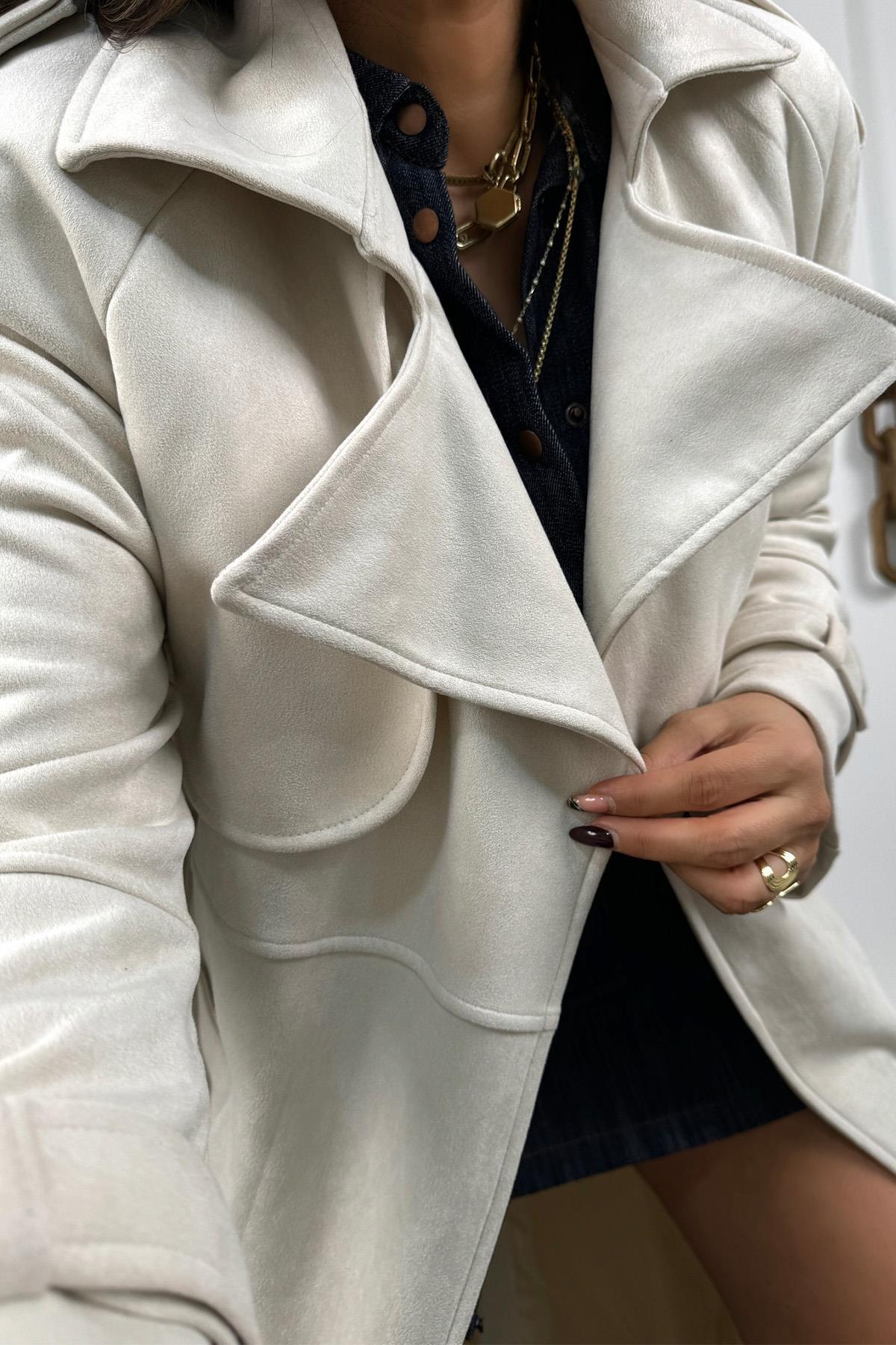 Güderi Trenchcoat Model Kaban Taş