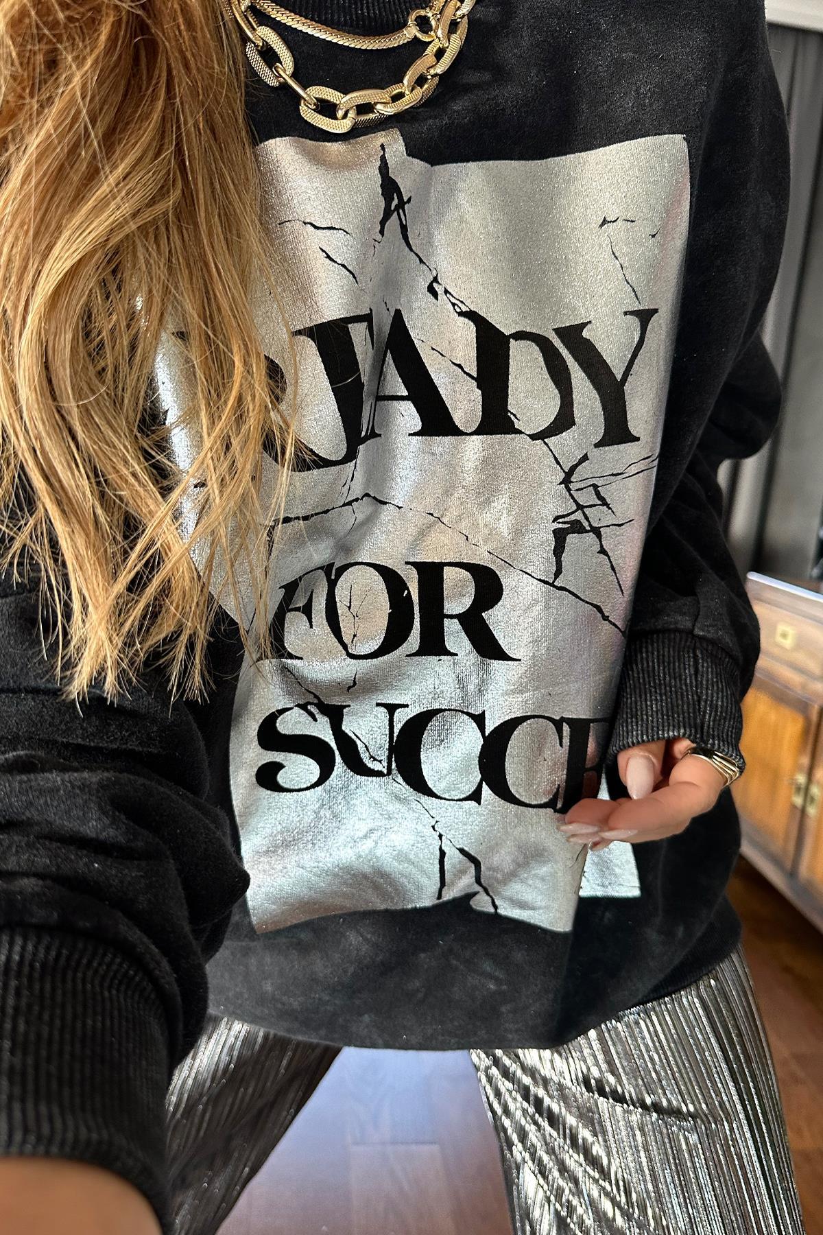 Gümüş Baskı Detaylı Sweatshirt Antrasit
