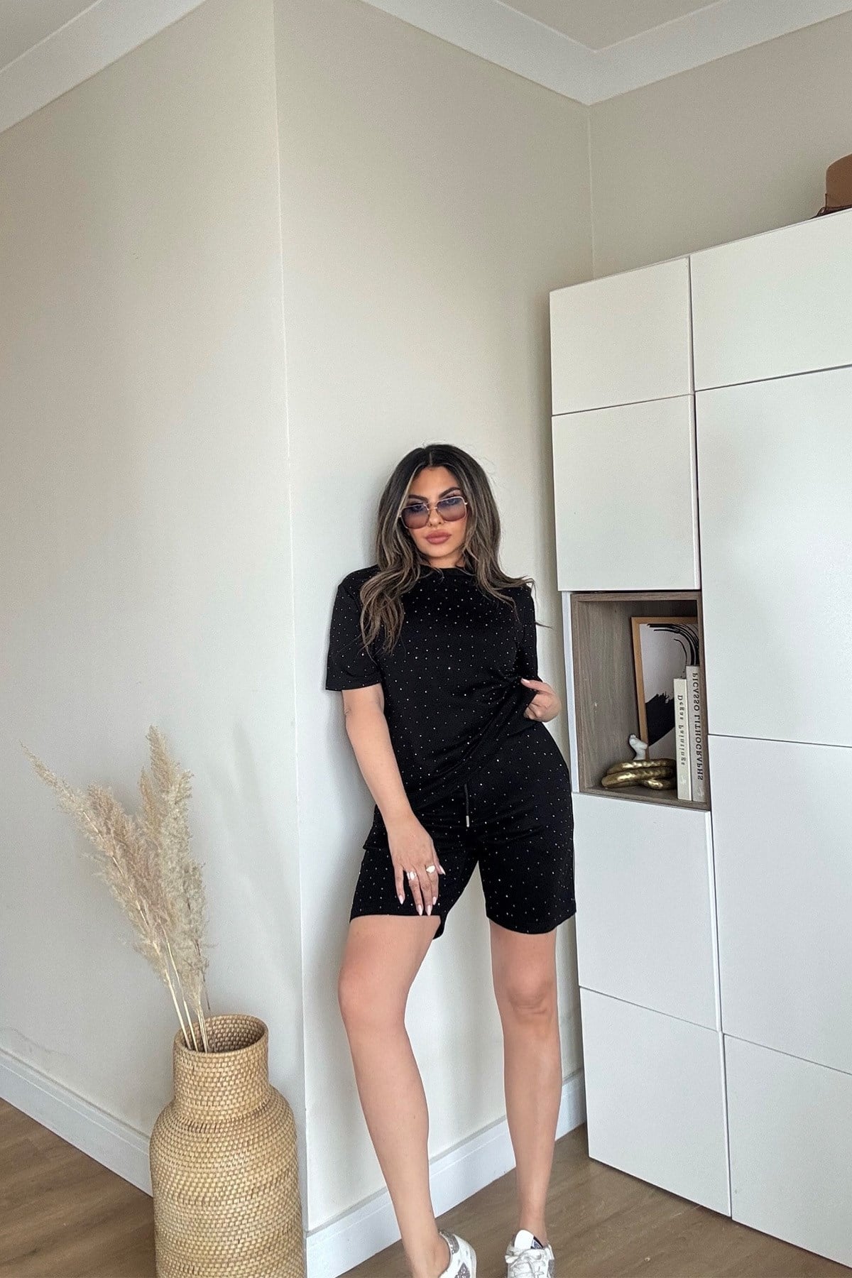 Gümüş Troklu Tencel Kumaş Takım Siyah