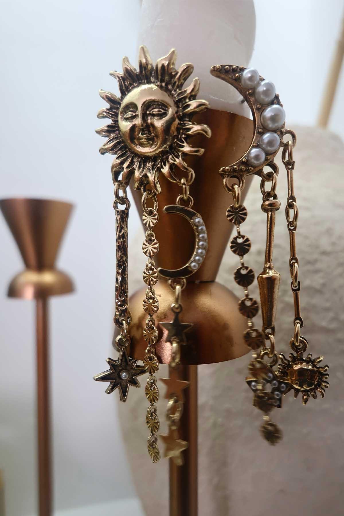 Güneş Ay Küpe Bronz