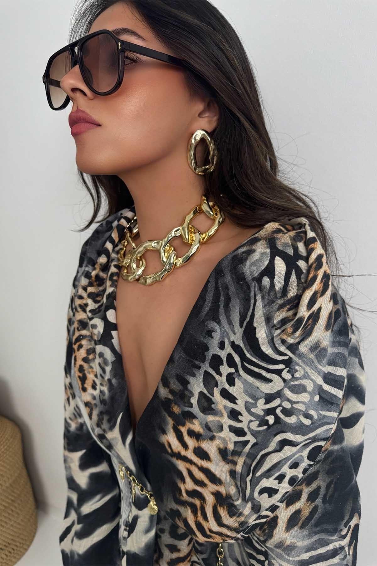 Halka Gerdanlık ve Küpe Set Gold