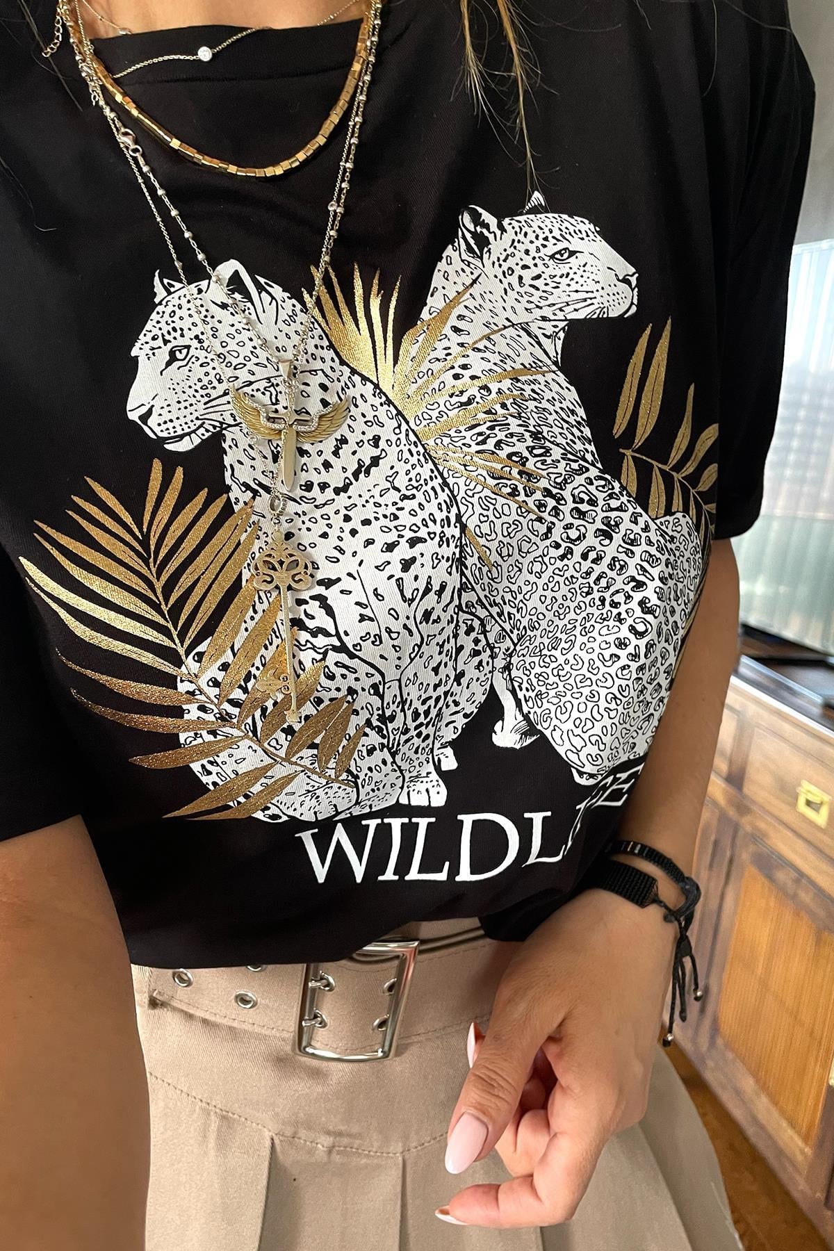 İki Kaplanlı Tshirt Siyah