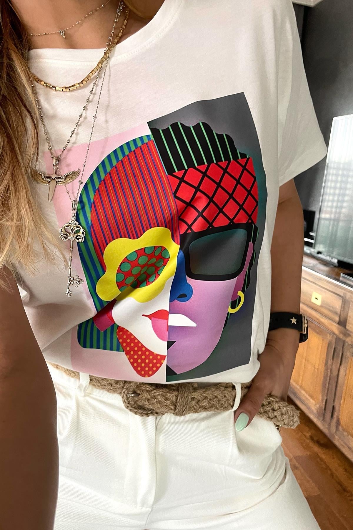 İki Yüzlü Tshirt Ekru