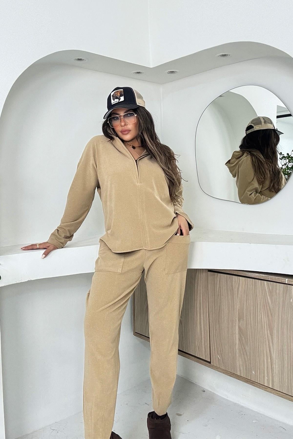 İnce Polar Sweatshirt Bej