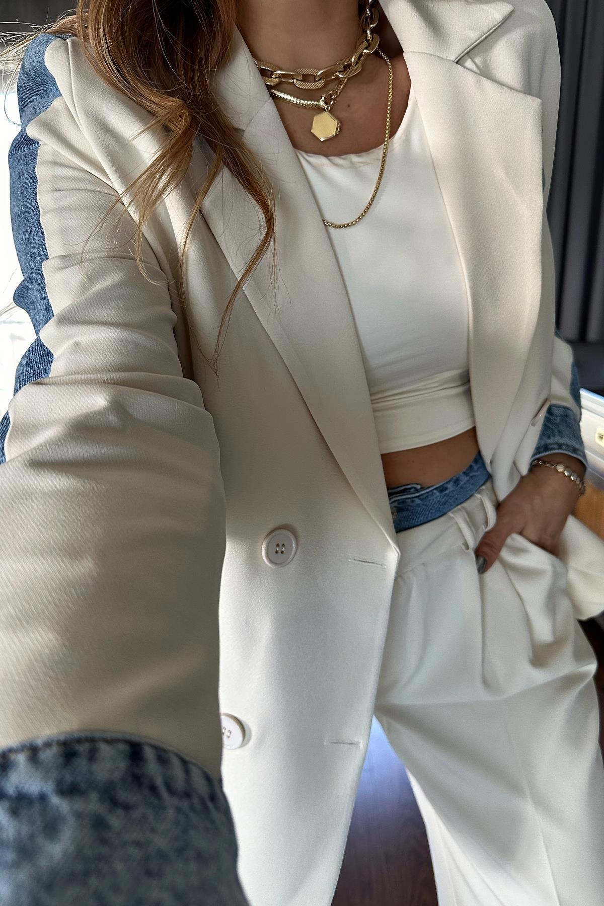 Jean Garnili Blazer Ceket Krem