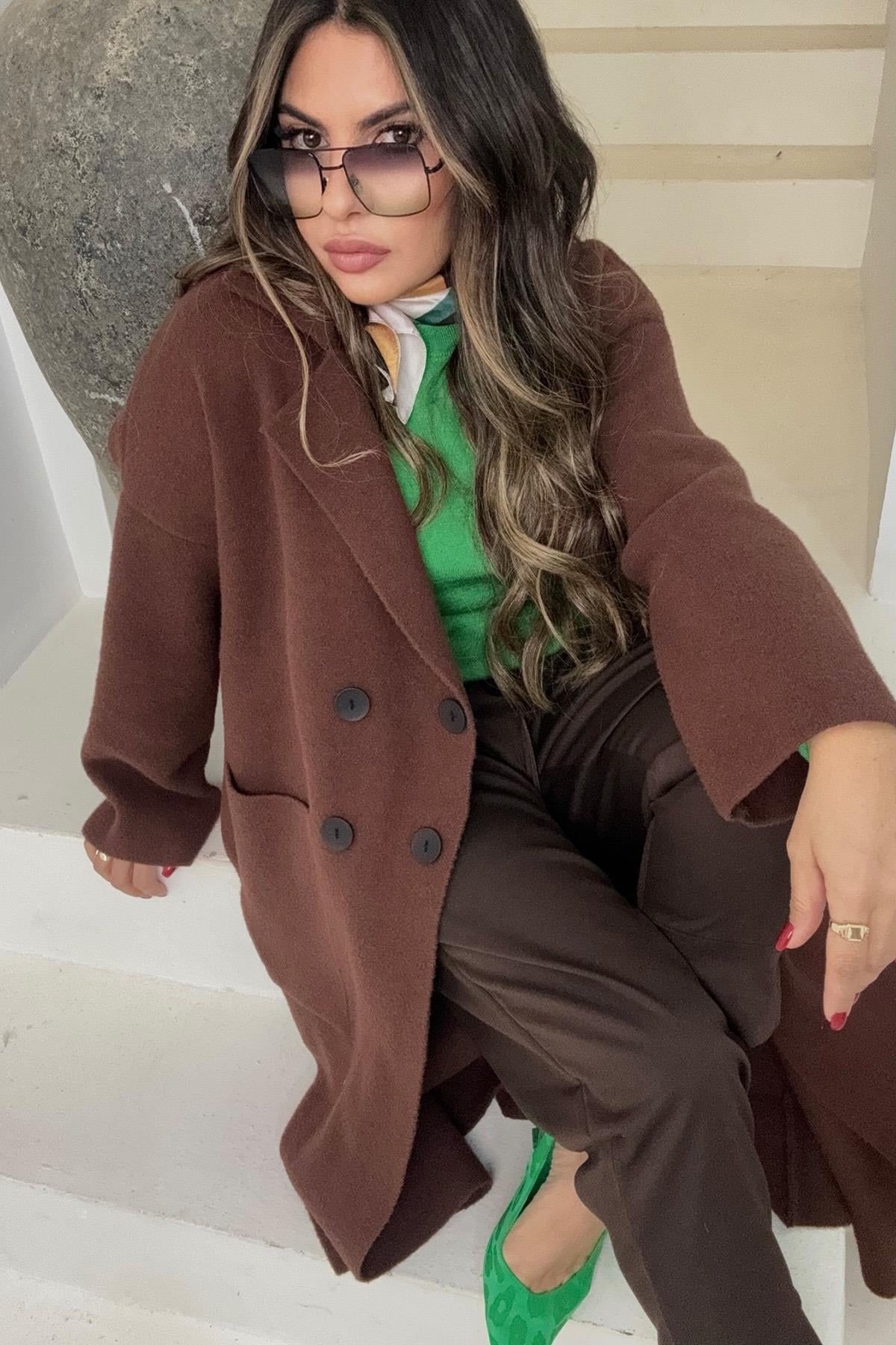 Kaban Model Sakallı Triko Hırka Acı Kahve