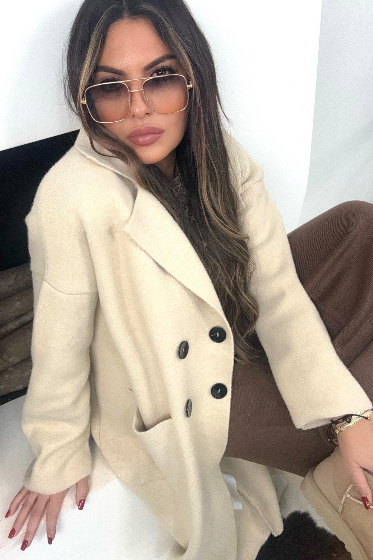 Kaban Model Sakallı Triko Hırka Taş