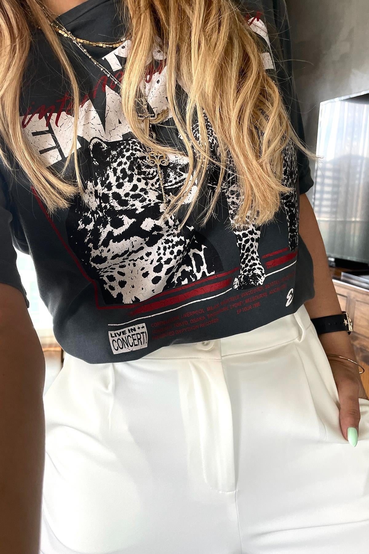 Kaplan Baskılı Yazılı Tshirt Füme