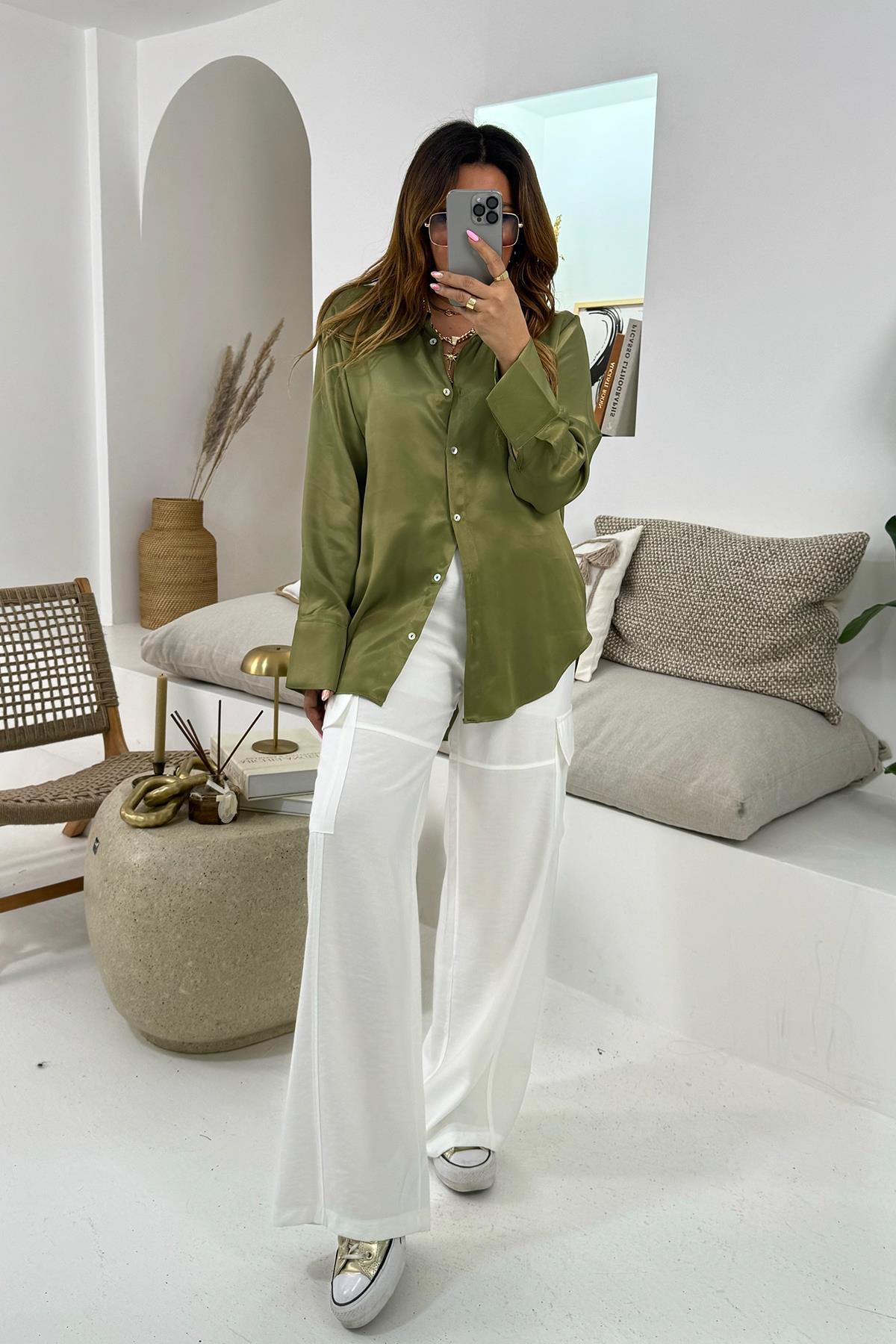 Kargo Cepli Tencel Pantolon Ekru