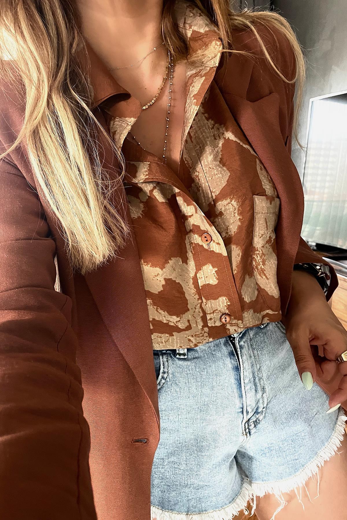 Keten Pamuk Blazer Ceket Tarçın