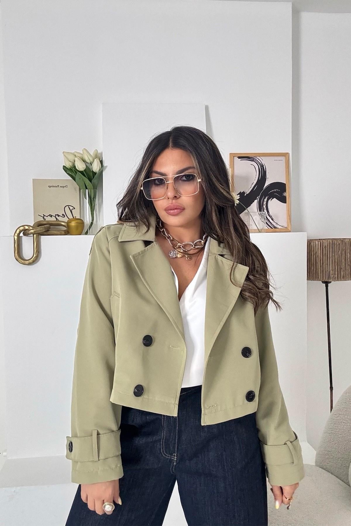 Kısa Trenchcoat Açık Haki