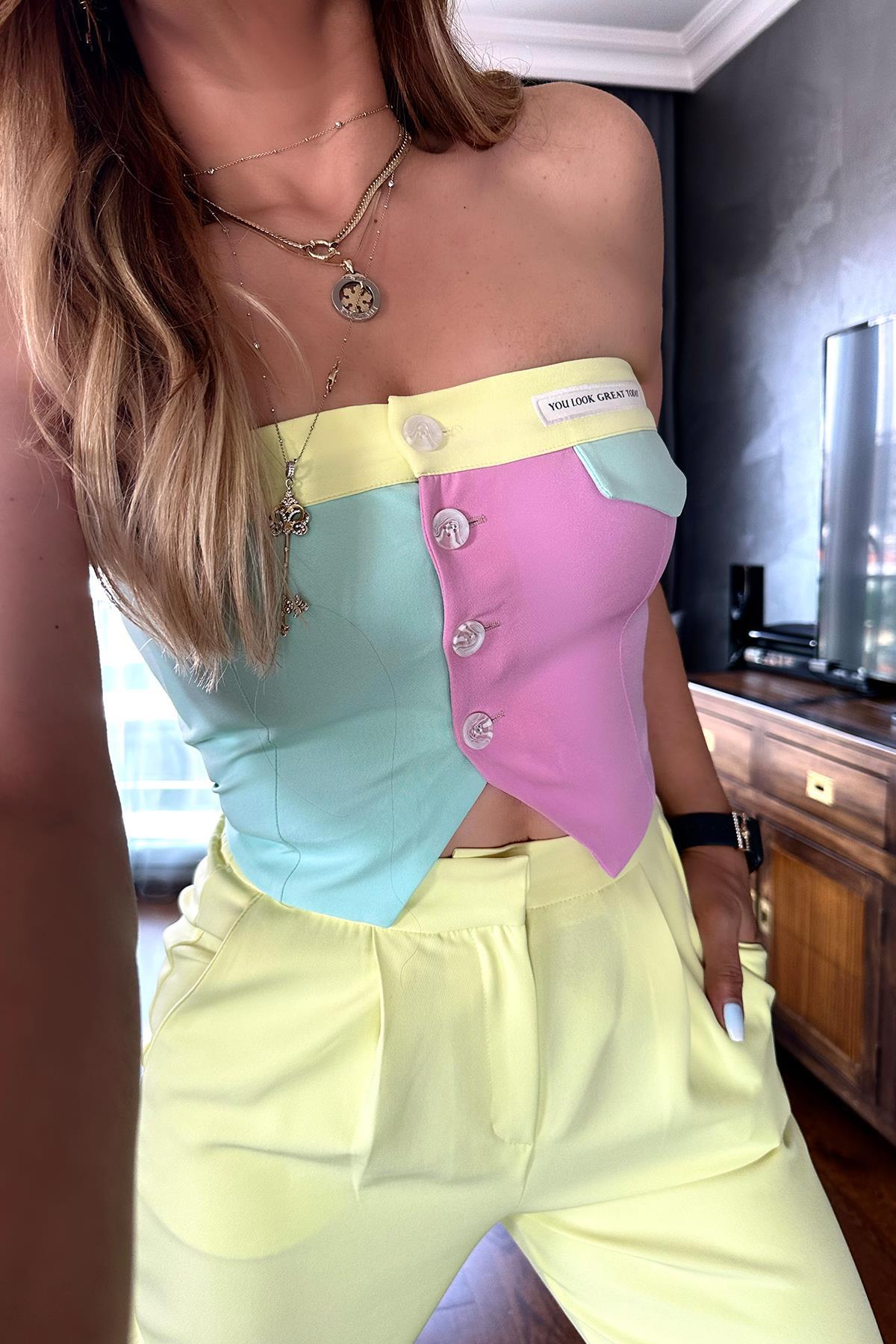 Kontrast Renkli Büstiyer Pembe-Mint