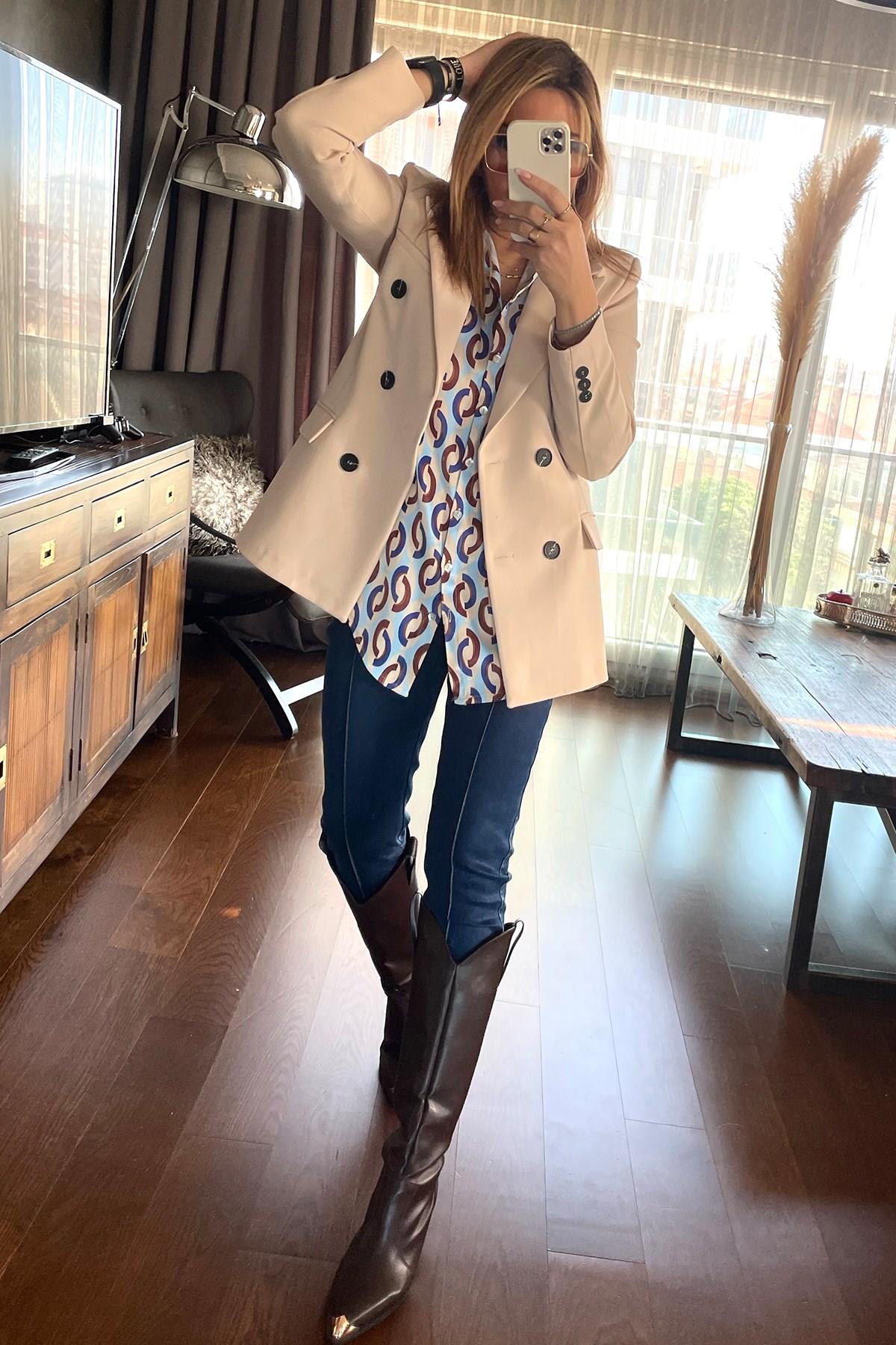 Kruvaze Blazer Ceket Taş