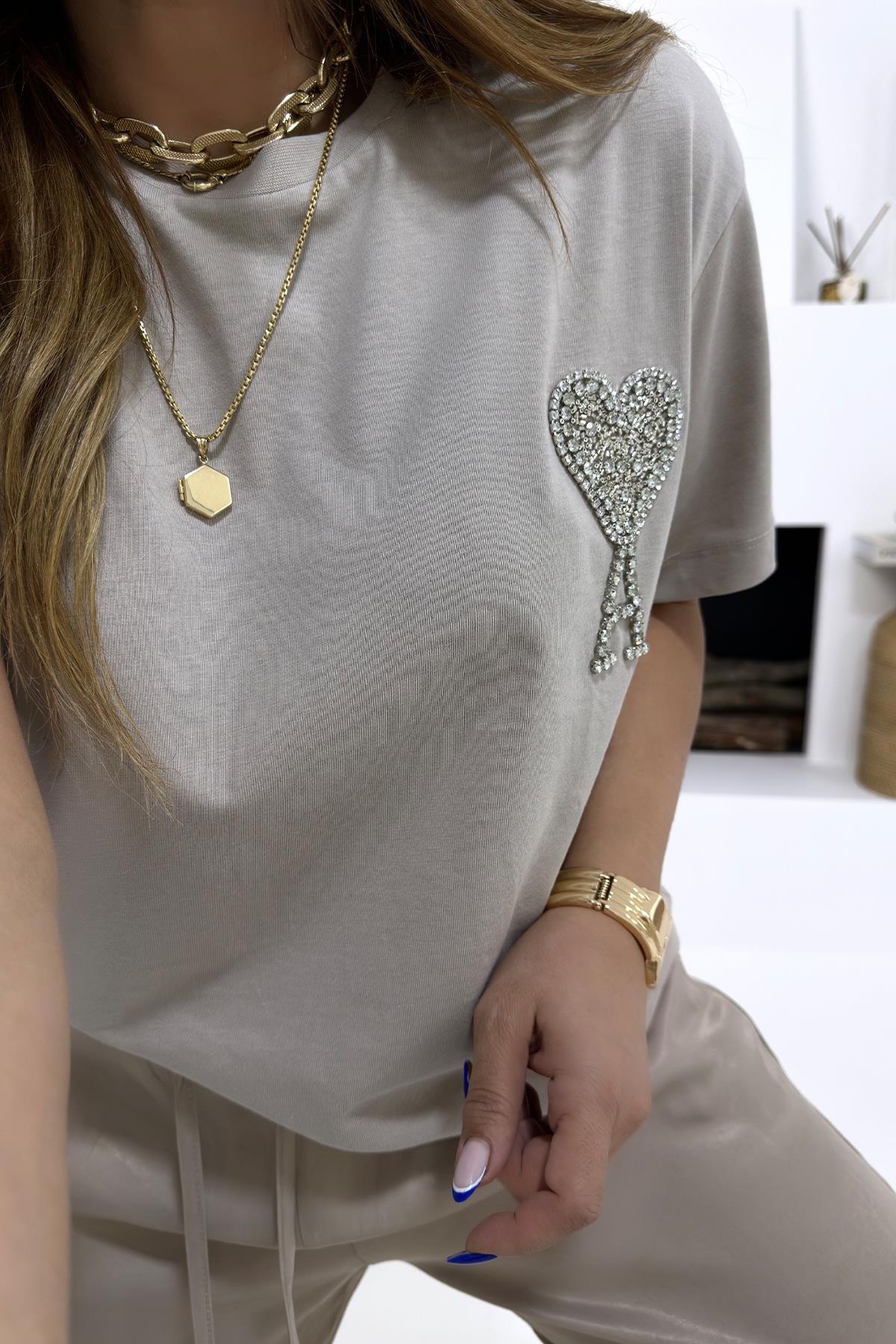 Kupa As Taşlı Tshirt Bej