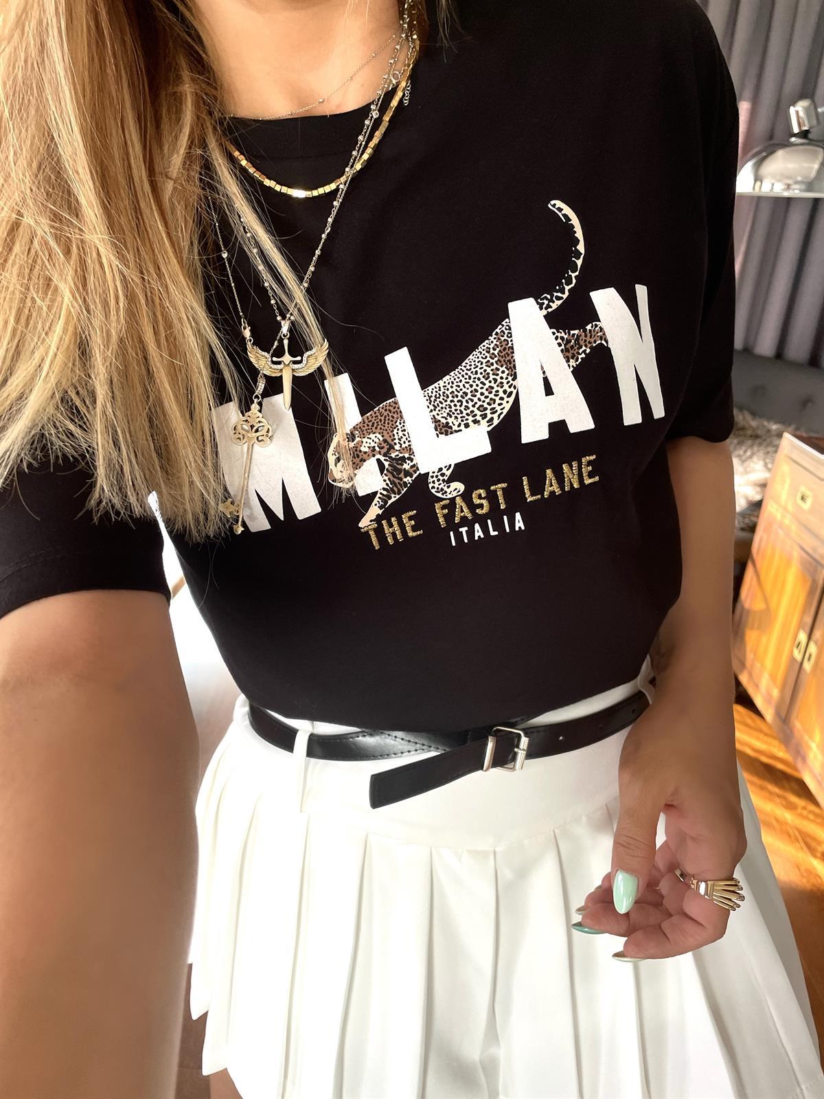Leoparlı Milan Tshirt Siyah