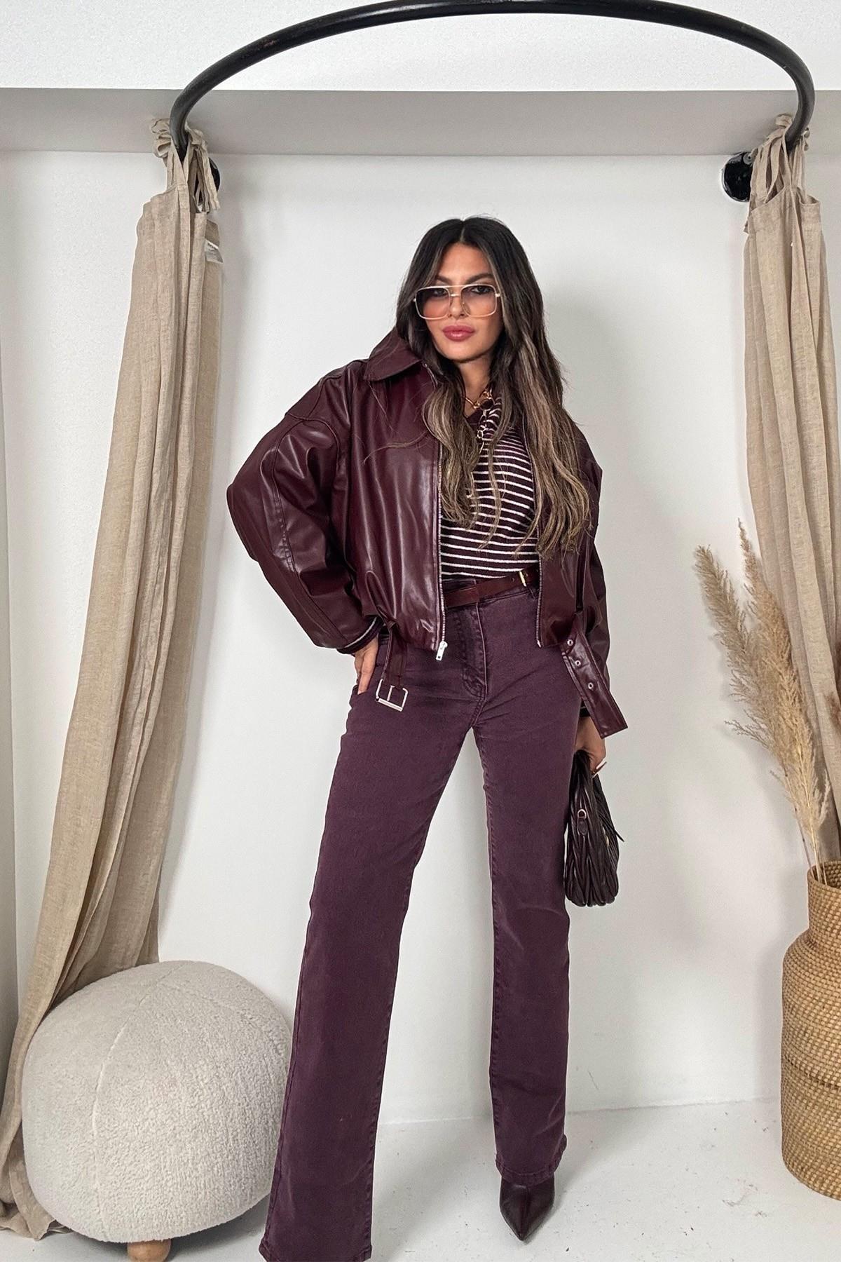 Likralı Flare Jean Mürdüm