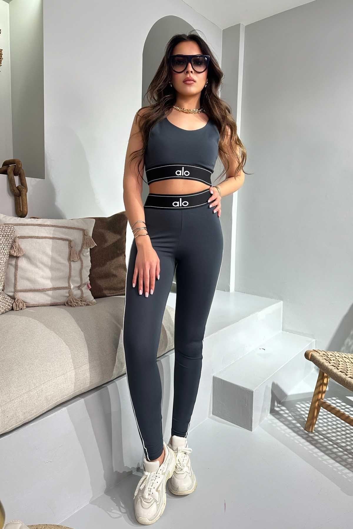 Marka Model Biye Detay Tayt Crop Takım Antrasit