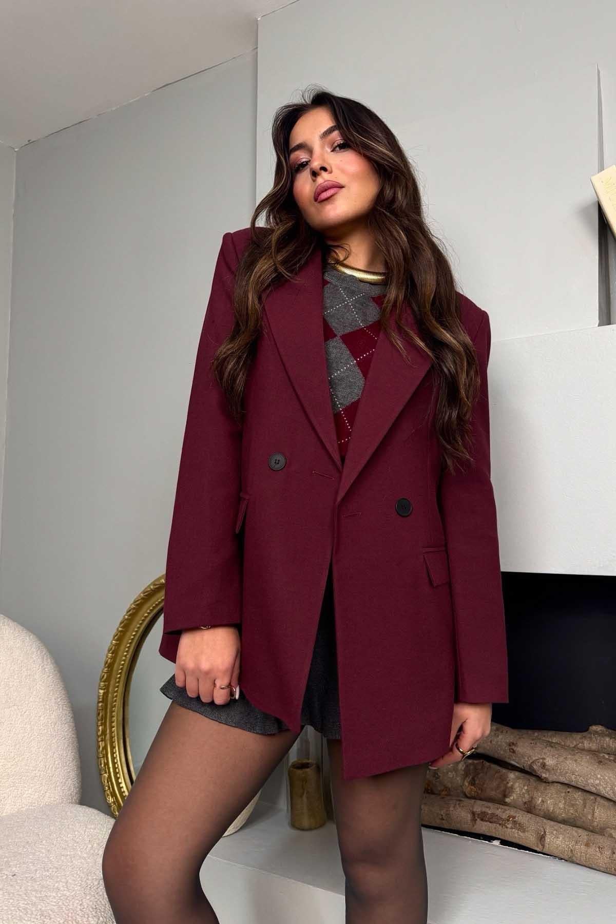 Mass Basic Blazer Ceket Bordo