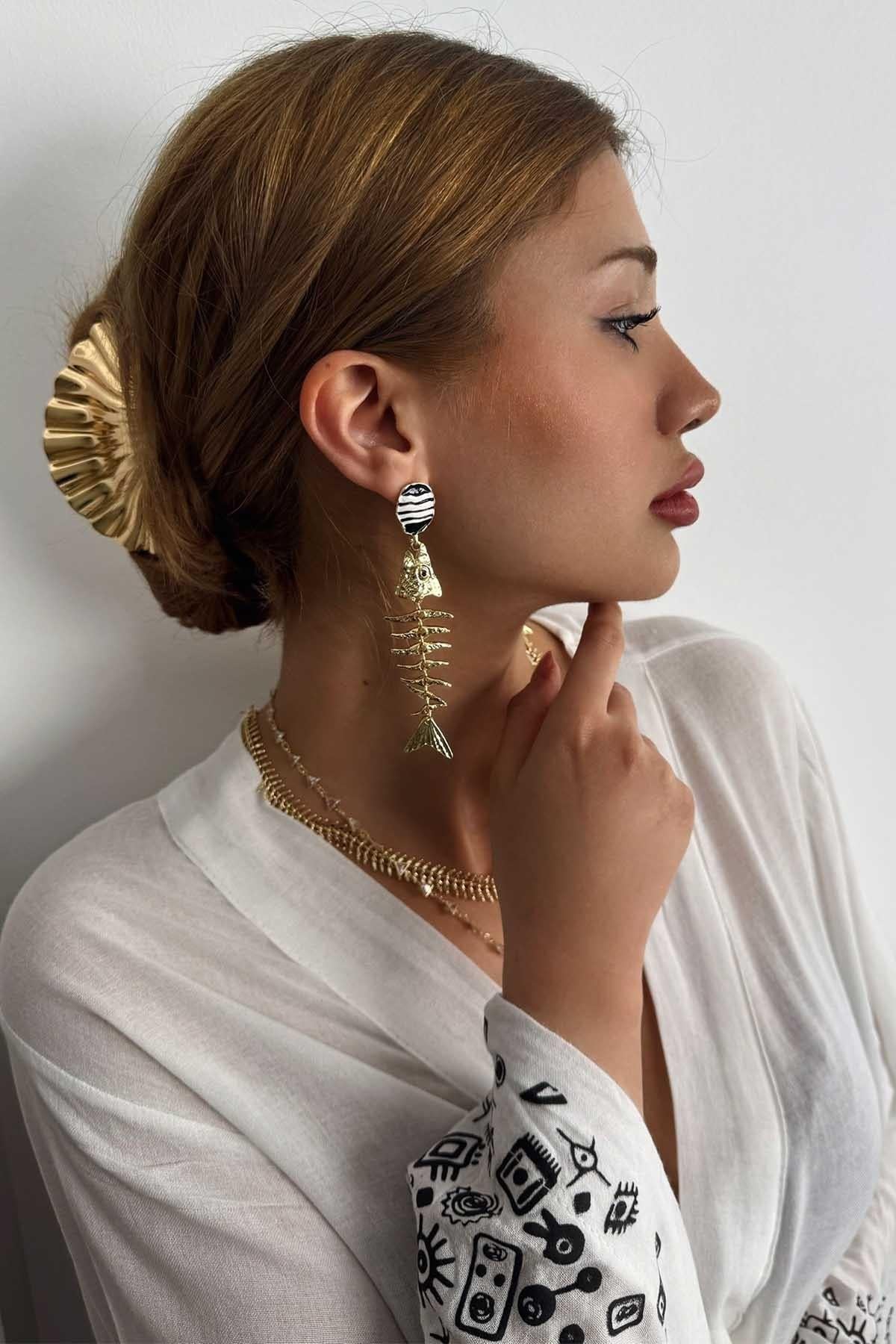 Metal Balık Küpe Gold