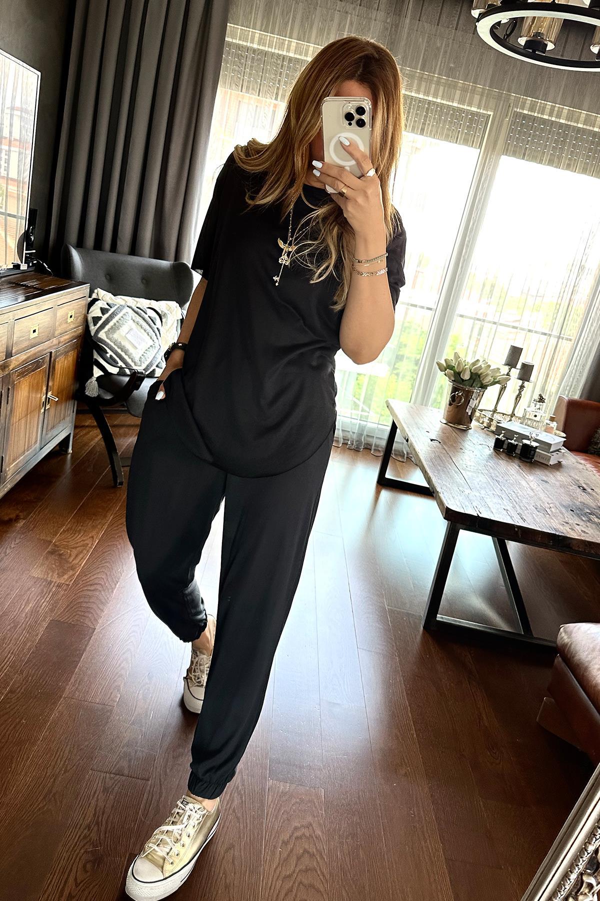 Modal Kumaş Jogger Pantolon Siyah