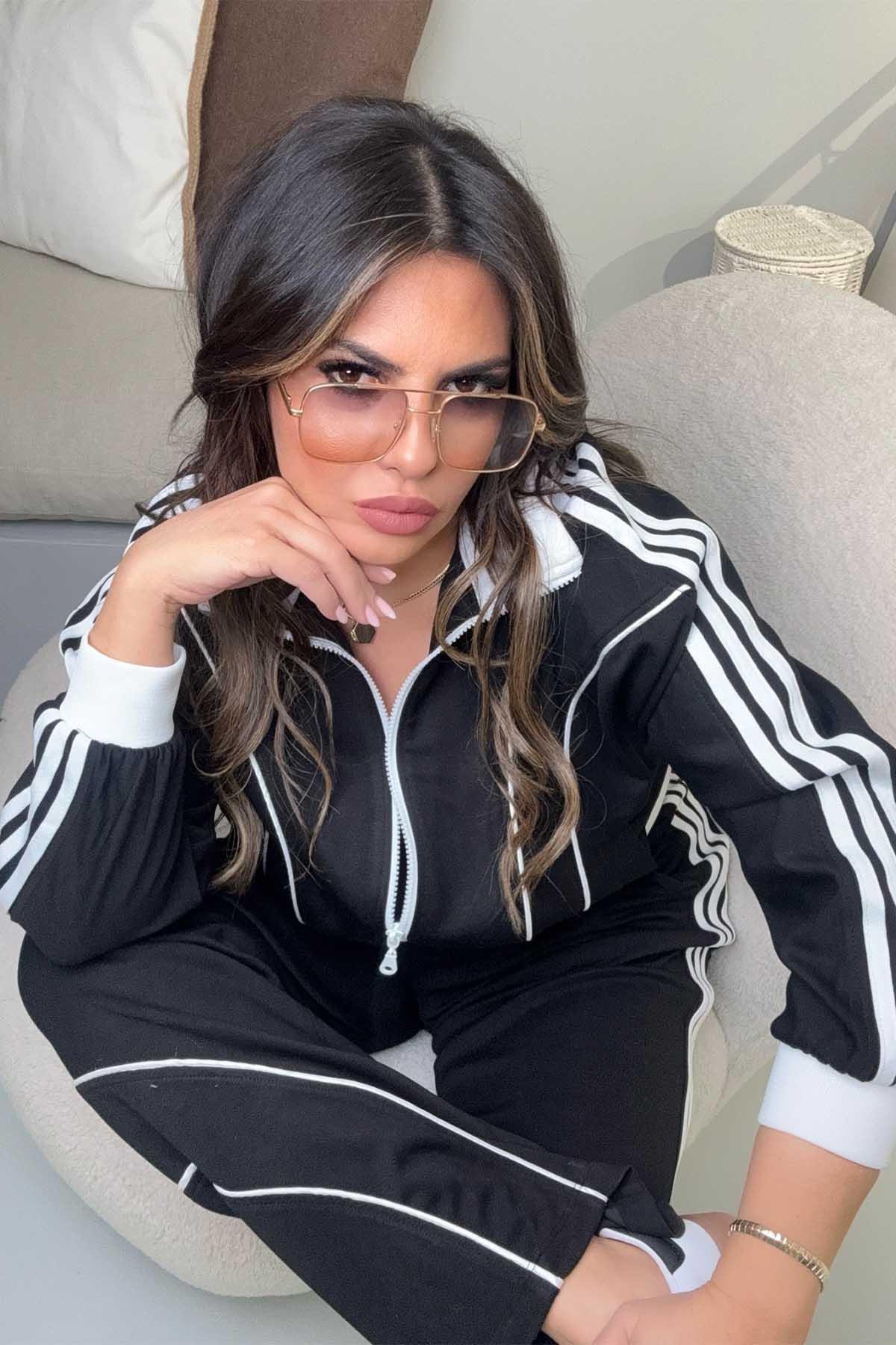 Modal Kumaş Kontrast Biyeli Takım Siyah