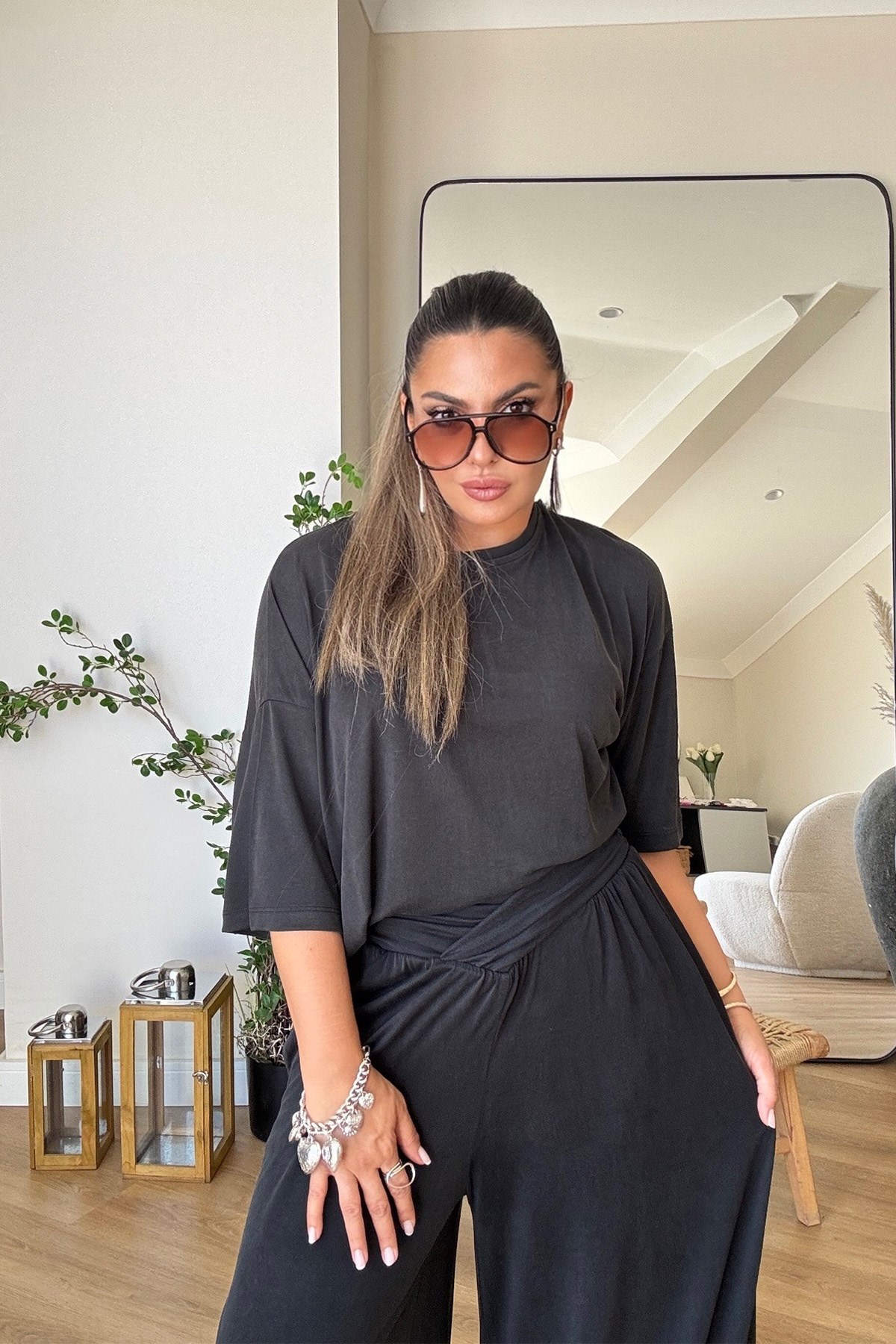 Modal Kumaş Oversize Tshirt Siyah