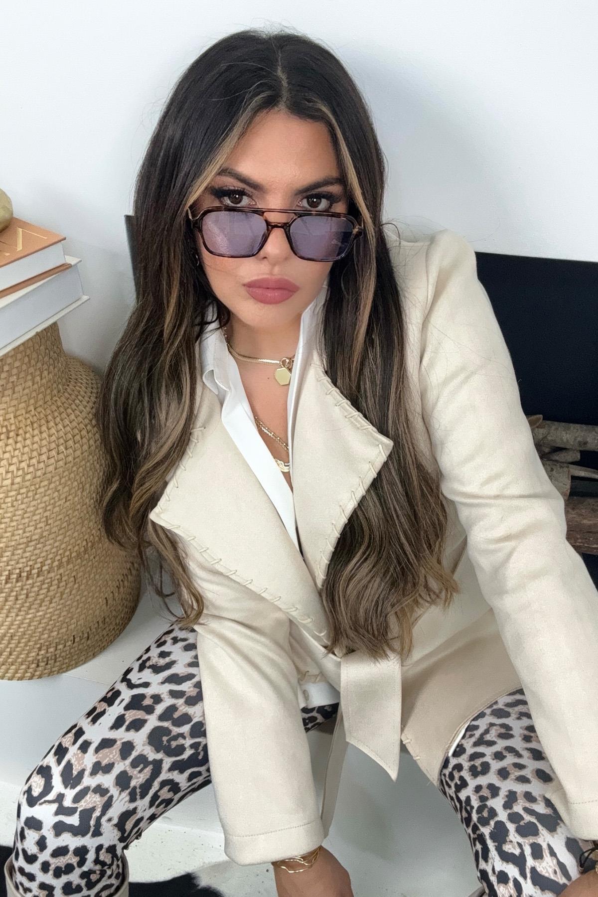 NW Model Çoban Dikişli Güderi Ceket Taş