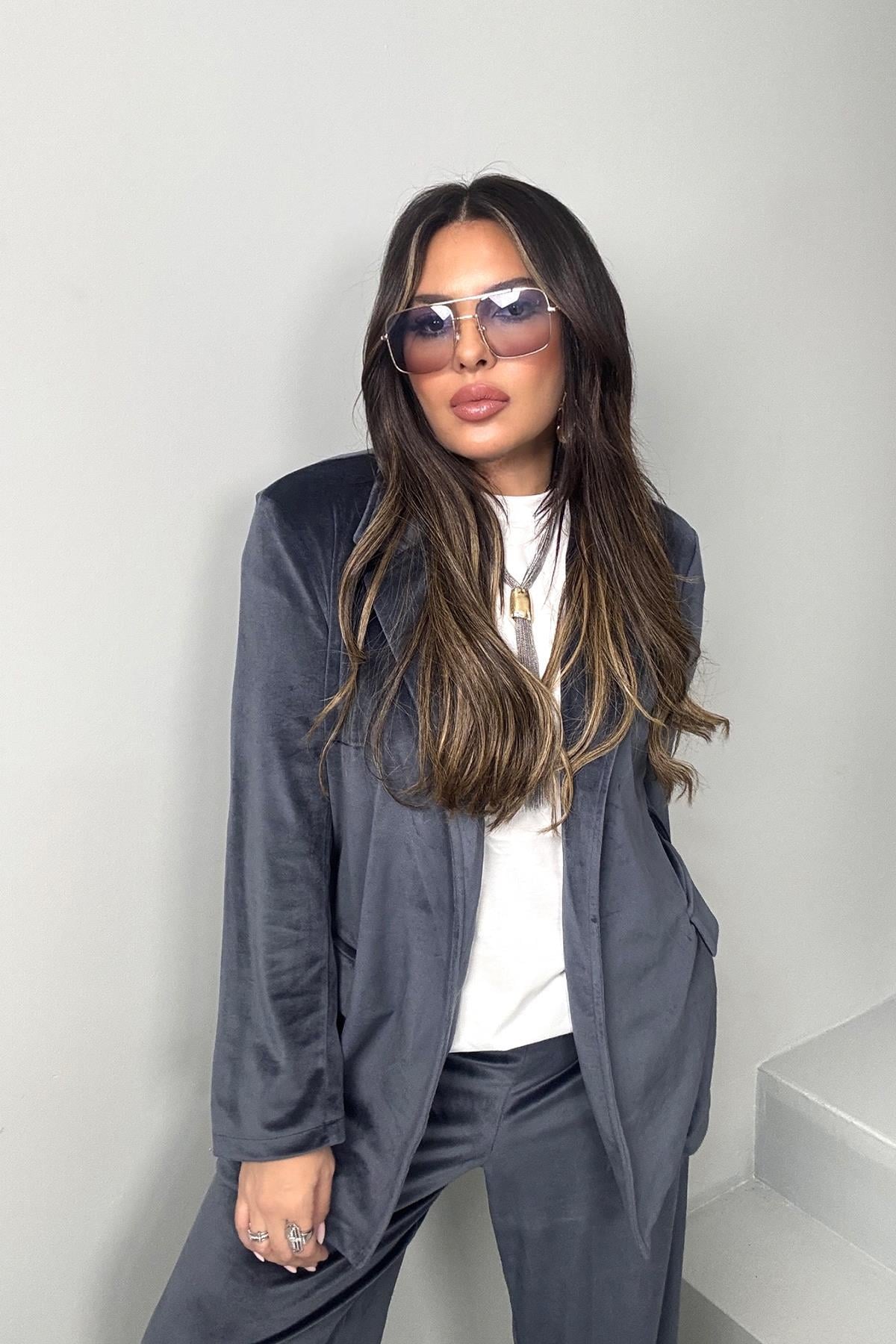 NW Model Kadife Takım Antrasit