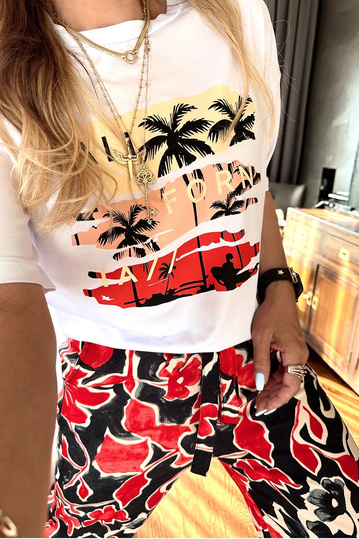 Palmiyeli California Tshirt Beyaz
