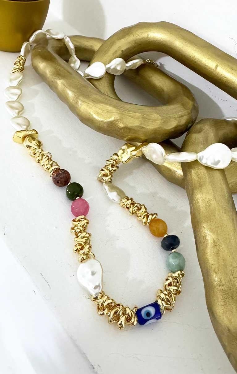 Renkli Suni İncili Kolye Renkli