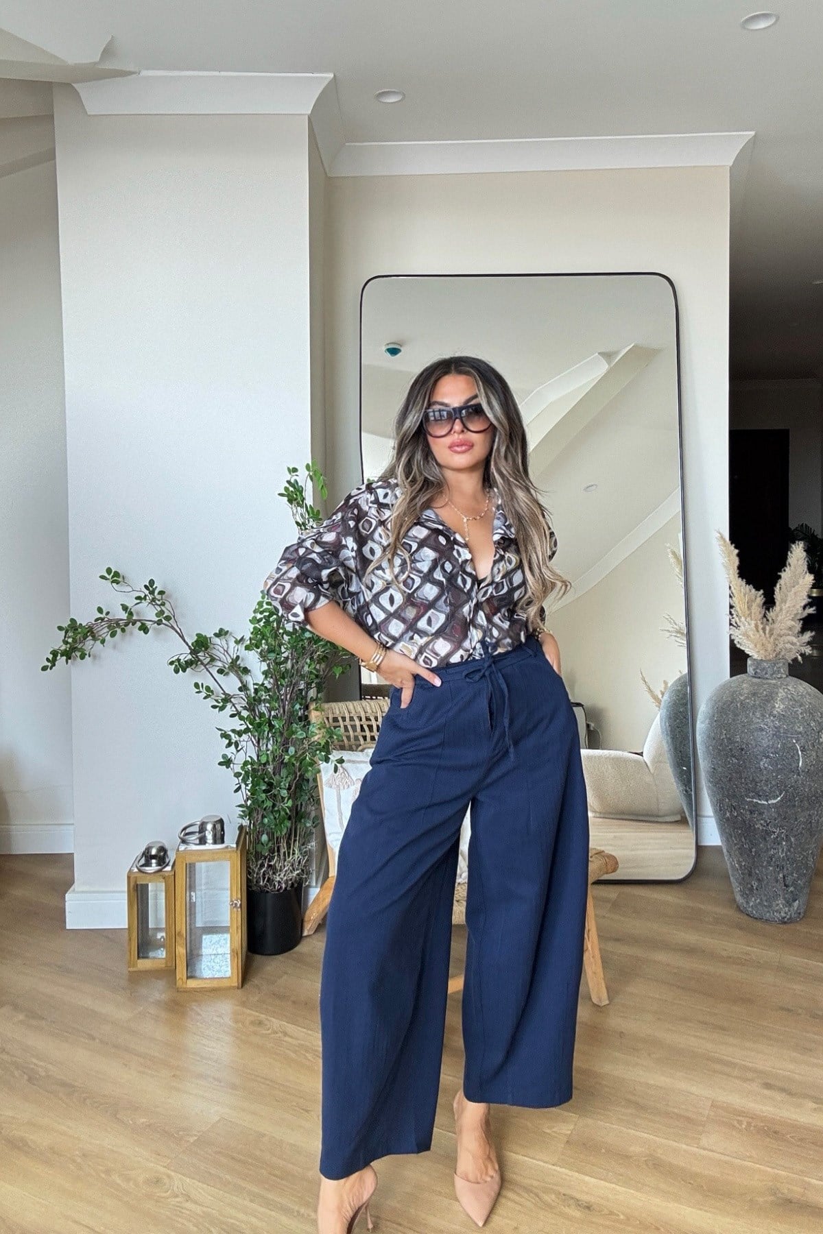 Şalvar Model Balıksırtı Dokuma Kanvas Pantalon Lacivert