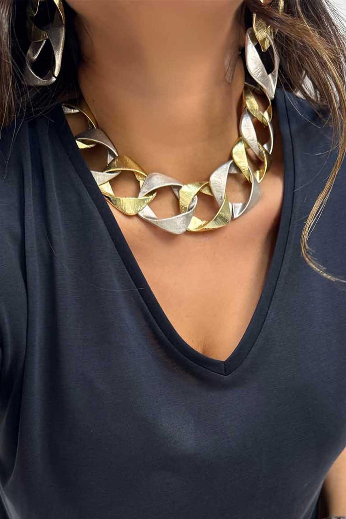 Sarmal Kolye Set Silver-Gold
