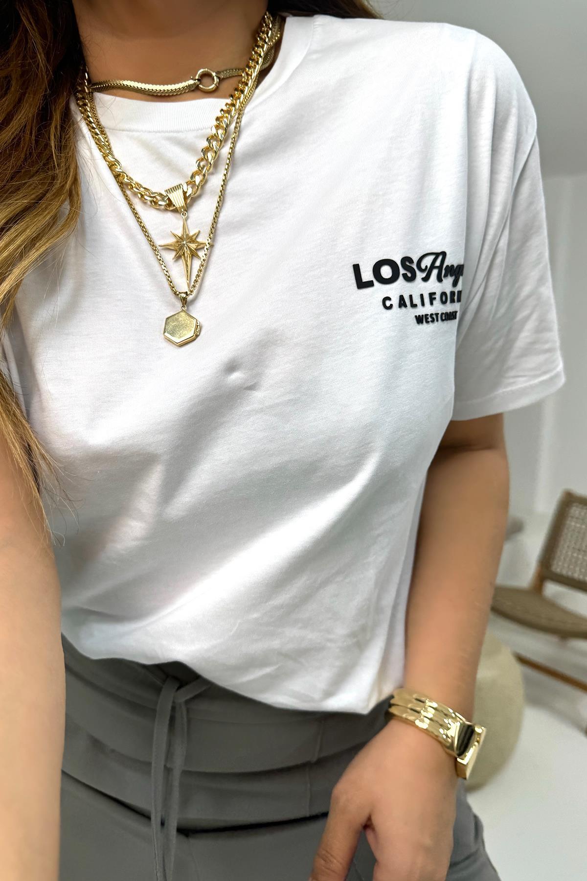 Silikon Baskı Tshirt Beyaz