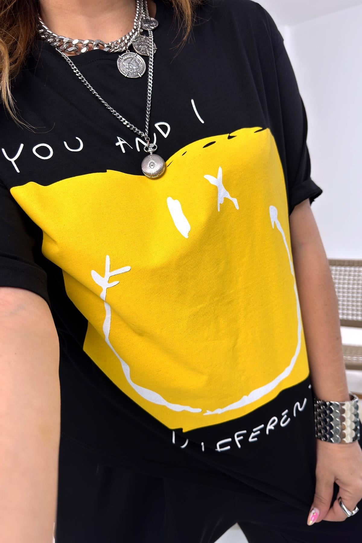 Smiley Tshirt Siyah-Sarı