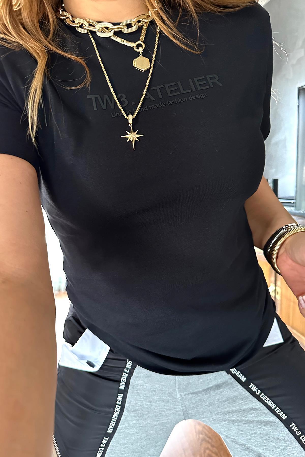 Tasarım Silikon Baskılı Tshirt Siyah