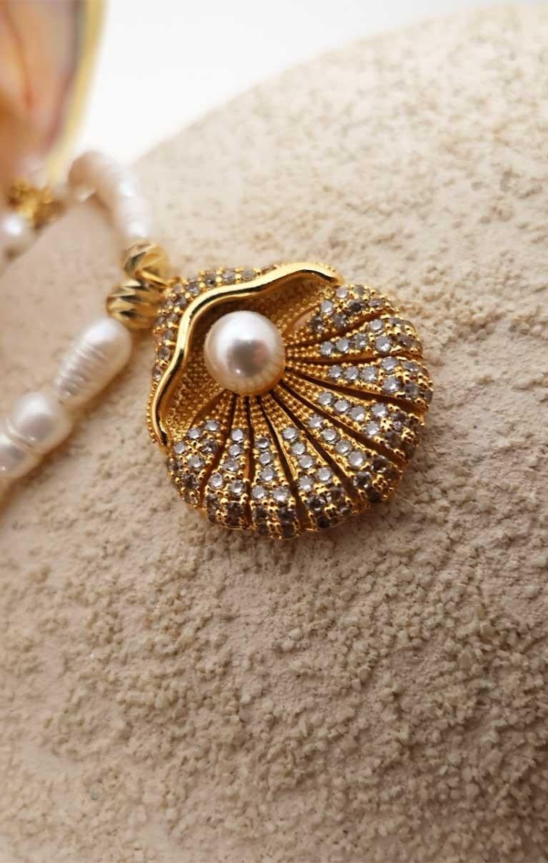 Taşlı İstiritye İnci Kolye Gold